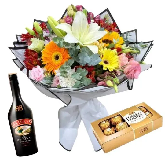 Ramo de flores de estacion rocher x8 y baileys 